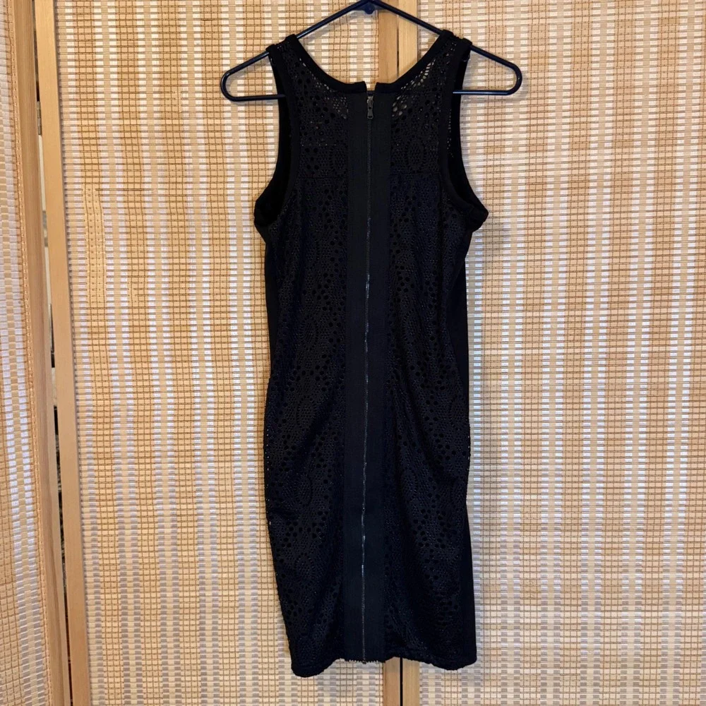 Rachel Rachel Roy Black Eyelet Lace Sheath Dress Sleeveless Back Zip Womens S